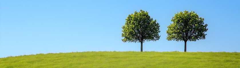Obraz premium Two Trees on a Green Hill Against a Blue Sky