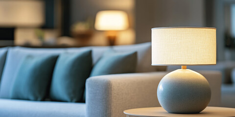 Scandinavian Living Room with Lamp on Side Table and Sofa