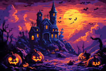 Haunted House Halloween Sunset Landscape