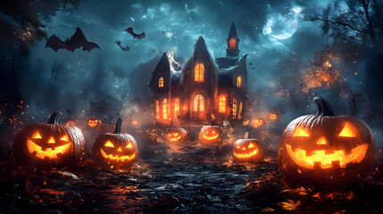 Haunted Halloween House with Jack o Lanterns