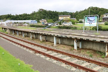September 1, 2024, Higashimatsushima, Miyagi Prefecture, Japan.View of the remains of Nobiru Station (earthquake ruins).