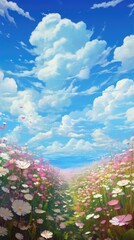 Obraz premium Field of flowers with mountains