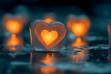 Fototapeta premium Glowing Heart Shaped Ice Sculpture