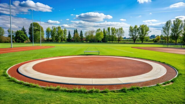 Athletic field with shot put circle for track and field events, track, field, shot put, circle, athletic, competition