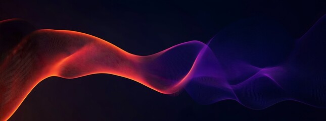 Naklejka premium Black background, orange and purple lines on the left side of the screen in an abstract form with wave-like curves. The overall color scheme is simple and elegant, with a dark blue gradient background