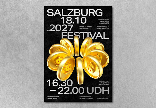 Creative Typography Poster Layout Design with Silver Text