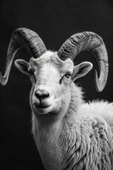 portrait studio photograph of dall sheep black and white