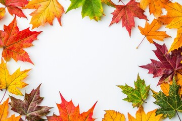 Autumn Maple Leaves Flat Lay White Background created with Generative AI