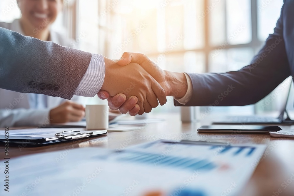 Leinwandbilder a professional business meeting has a formal atmosphere where participants discuss. the handshake sy