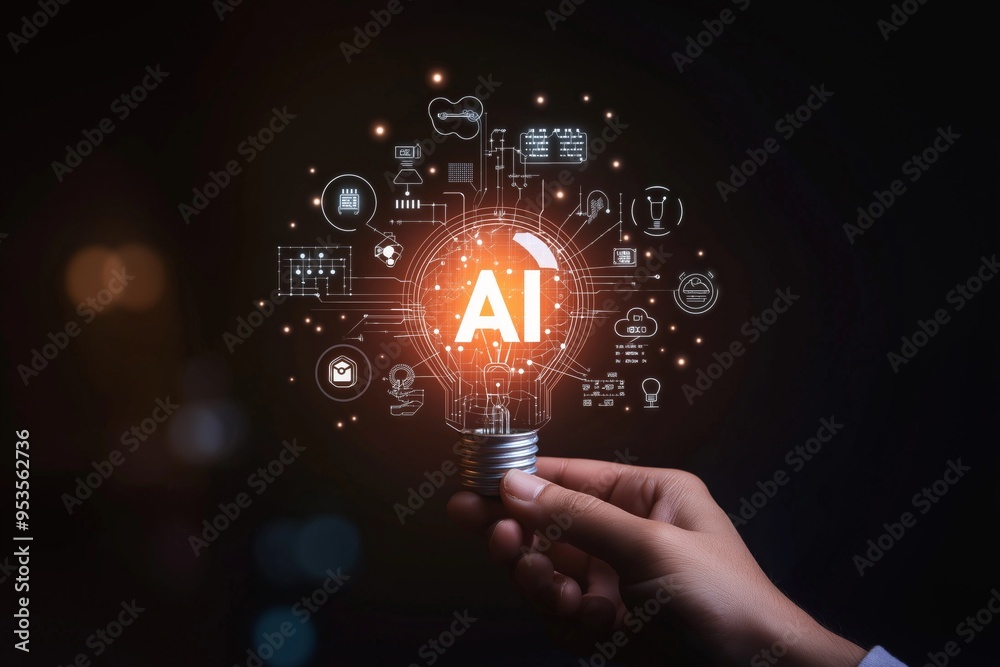 Poster Harnessing the power of AI Innovation Illuminating the vast business potential that exists in todays world, creating new opportunities for growth and development across various sectors