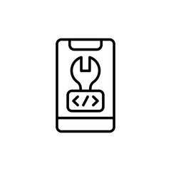 Mobile development outline icons, minimalist vector illustration ,simple transparent graphic element .Isolated on white background