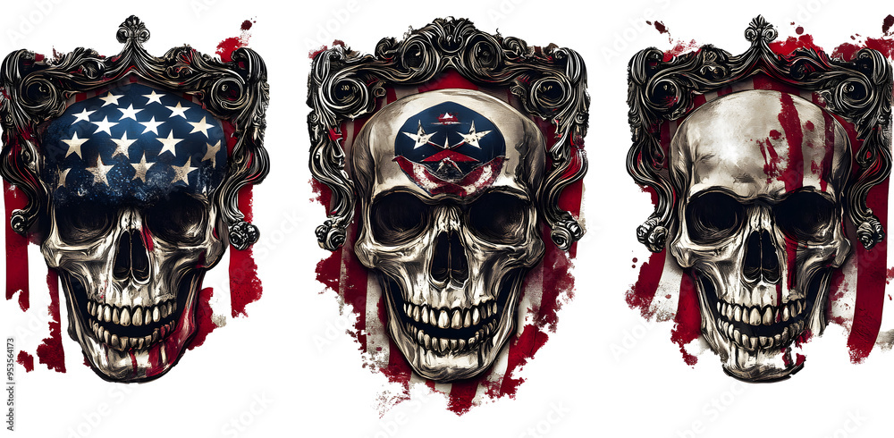 Sticker gothic coat of arms with skull and bandanna american flag, 