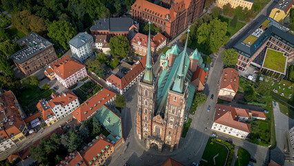 Wroclaw Cathedral aerial view, Poland