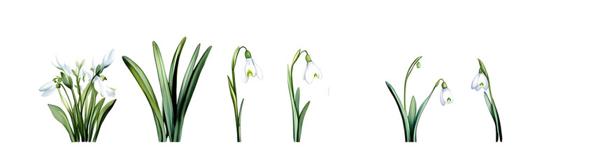 Watercolor snowdrop flower set. Vector illustration design.