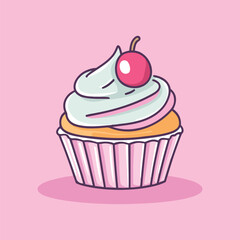 cupcake with cherry vector illustration