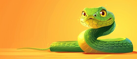 Green snake on yellow background