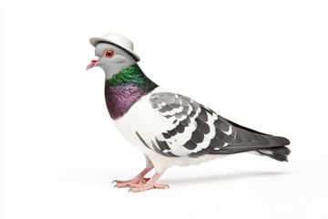 Fototapeta premium Messenger pigeon with a tiny hat, official delivery duty, isolated on white, watercolor style