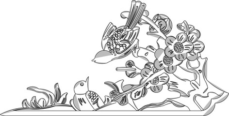 Vector sketch, illustration, silhouette, design, frame, background, pattern, natural floral ornament, classic vintage, ethnic, traditional Chinese