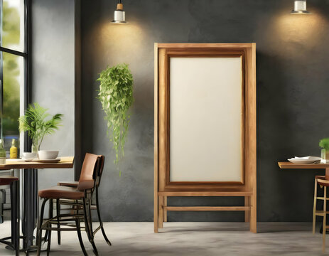 a blank restaurant menu board displayed against a clean, modern wall background. The board should be well-lit, with ample space for showcasing menu items and prices in a stylish and readable format.
