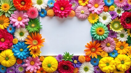 Obraz premium Colorful flower border surrounding a happy birthday card, happy birthday, card, colorful, flowers, border