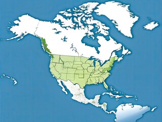 Obraz premium A blank, white, and simplified map of North America, highlighting country borders, coastlines, and major lakes, awaiting customization or annotation.