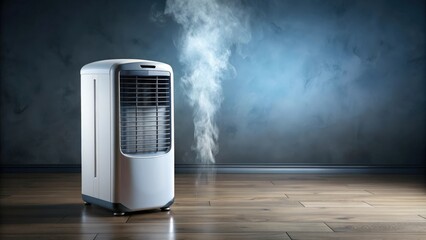 Portable air conditioner emitting cold steam of fresh air , cooling, climate control, home appliance