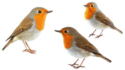 Fototapeta premium Three birds are standing on a white background