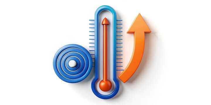 A blue and orange thermometer housing a stylized spiral.arrow.symbol, set against a white background, conveying a sense