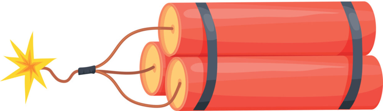 Burning dynamite cartoon icon. Fire spark on explosive