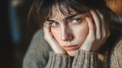 Intense emotional portrait capturing a person s struggle with moral trauma and inner conflict