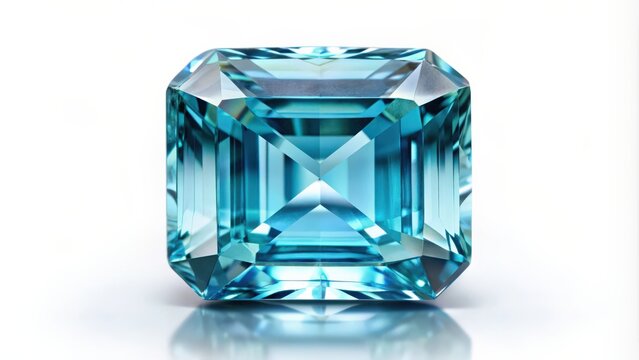 Sparkling aquamarine gemstone on a white background, aquamarine, jewel, gem, blue, shiny, crystal, precious, stone, mineral