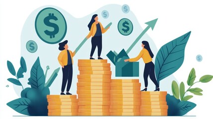 Strategic savings and financial planning represent growth and stability in a modern financial setting with individuals managing investments effectively