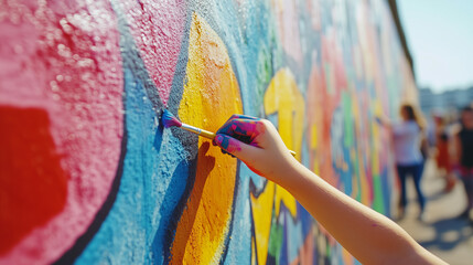  Hand Painting Colorful Graffiti on Berlin Wall During German Unity Day