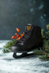 Ice skates and Christmas garland, Black Friday sale promotion, winter theme, 3D illustration