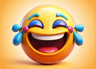Obraz premium A brightly colored digital illustration of a laughing face emoticon with tears of joy, conveying playful humor and