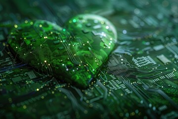 Green heart on circuit board