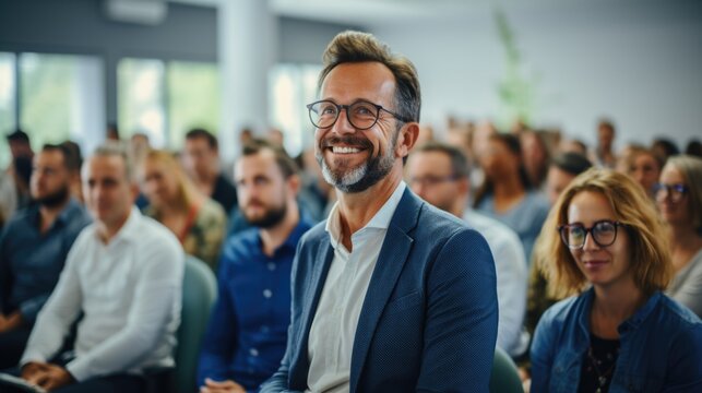 Man smiling in front of audience