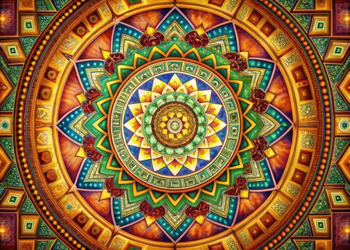Abstract Image Of A Mandala Pattern With Geometric Shapes And Symbols Representing Principles Of Vaastu, The Ancient Indian Architectural System.