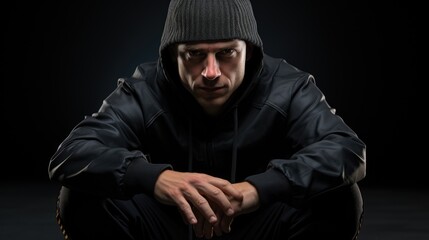 Man in hoodie sitting down