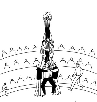 linear coloring page of Catalan human pyramid, Castells. Vector illustration