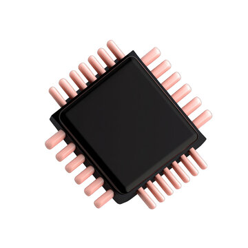 transparent background High-resolution close-up image of a modern microchip against a white background showcasing intricate electronic components.