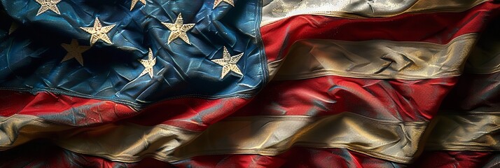 Close-up of the American flag being waved, displaying. Generative Ai