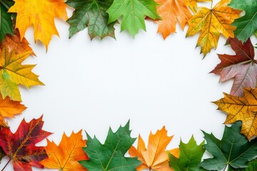 Fototapeta premium Autumn Maple Leaves Flat Lay White Background created with Generative AI