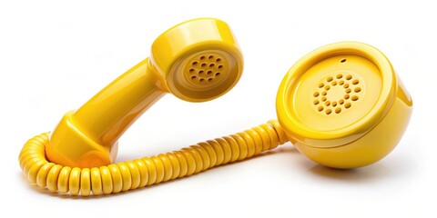 Yellow vintage telephone handset isolated on white background, retro, communication, technology, nostalgia, antique