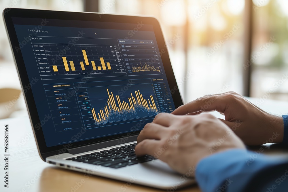 Fototapete Performing Data Analysis and utilizing Business Intelligence tools efficiently on a Laptop can enhance productivity and support effective decisionmaking in various business contexts