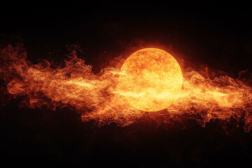 Glowing hot sun with flames