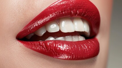 Obraz premium Close-up of womans mouth showing white teeth