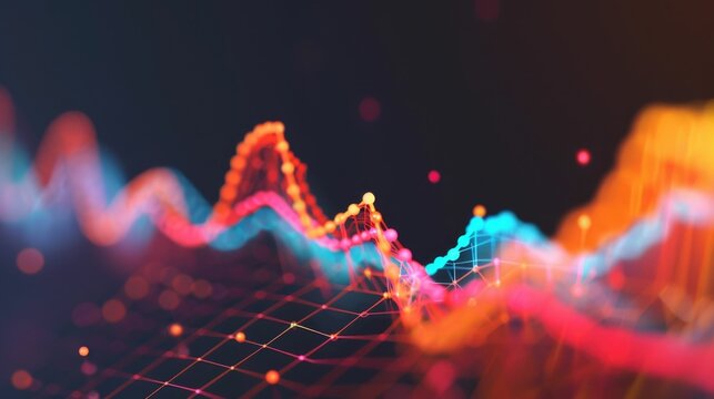 Vibrant and dynamic data visualization showcasing regression analysis with detailed trend lines geometric patterns and a futuristic technology driven aesthetic