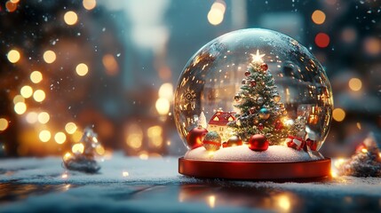 Magical snow globe with Christmas decorations 