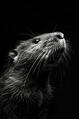 portrait studio photograph of muskrat black and white